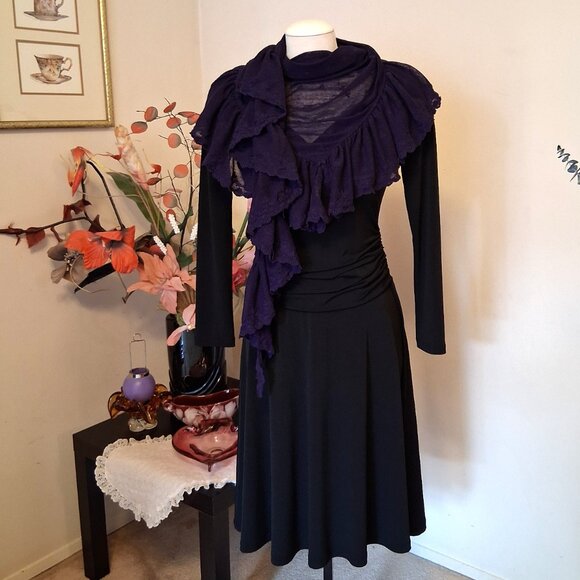 VTG NEW NOA NOA 100% Cotton Triangle Classic Luxury Purple Ruffle Cardigan Scarf - Picture 3 of 9